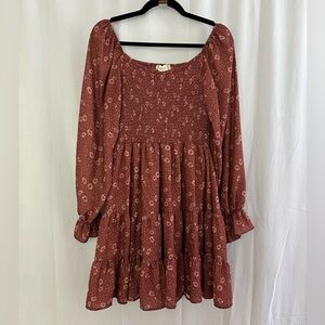 Altar’d State Dark Floral Babydoll Long Sleeve Mini Dress Womens Size Medium
